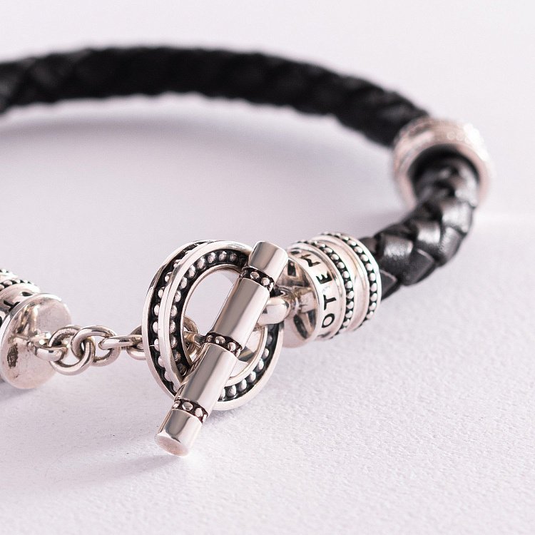 Кожаный браслет "Тогл" с серебряными вставками t0031 от ювелирного магазина Оникс - 3