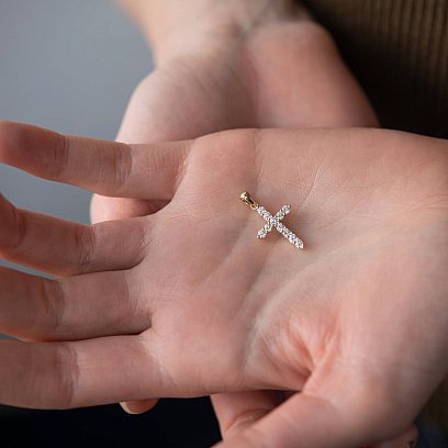 Золотий хрестик з діамантами пб0279ri №7