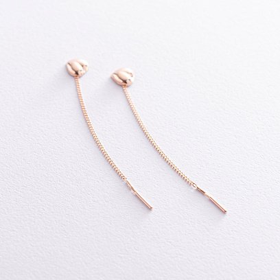 Золотые серьги-протяжки "Сердечки" с07055 №3