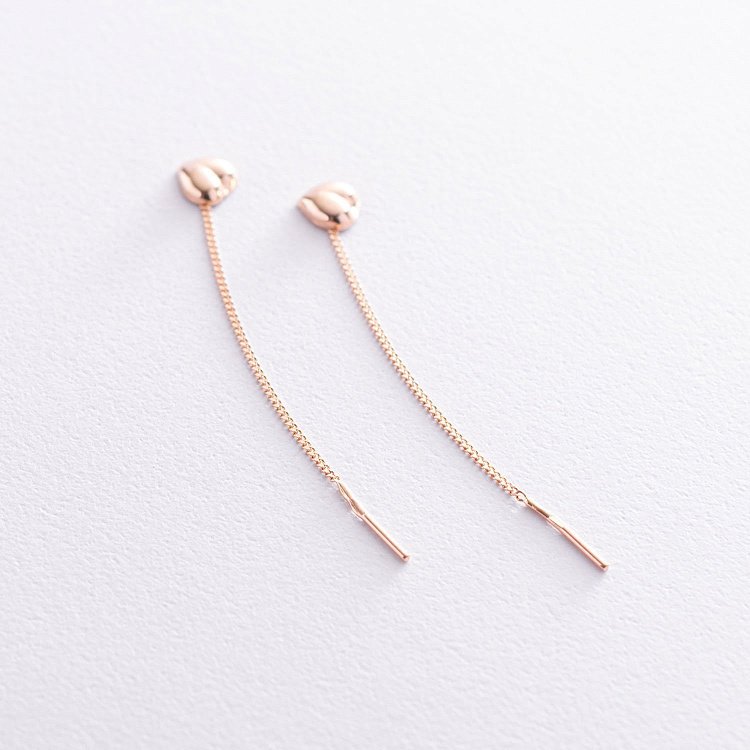 Золотые серьги-протяжки "Сердечки" с07055 от ювелирного магазина Оникс - 2