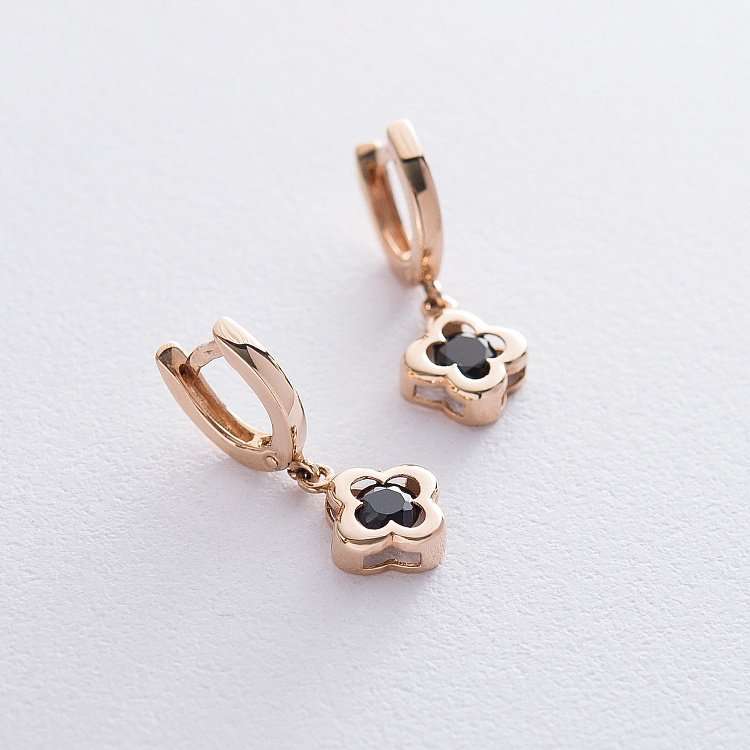 Золоті сережки "Конюшина" з фіанітом с04925 від ювелірного магазину Онікс