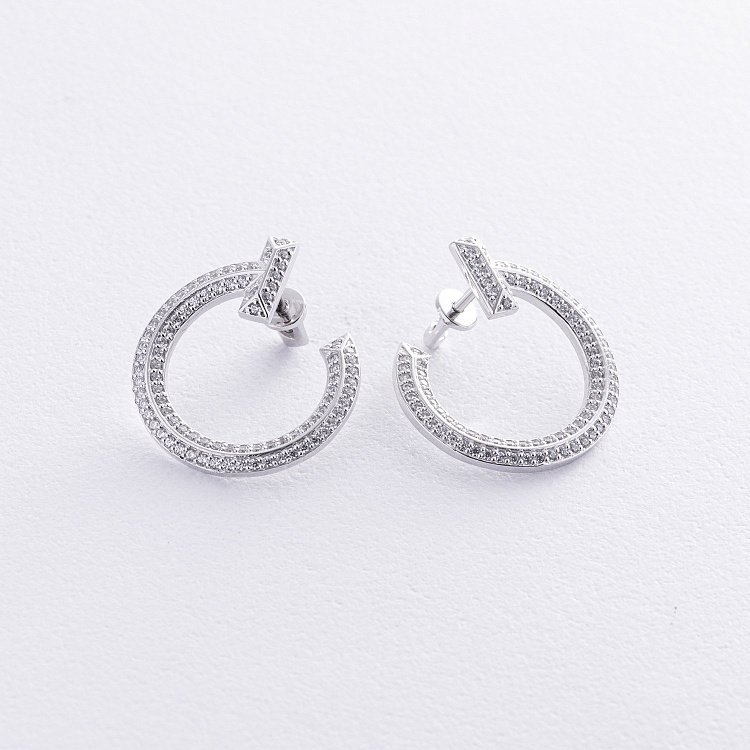 Серьги - пусеты "Evelyn" в белом золоте (бриллианты) сб0488м от ювелирного магазина Оникс - 4