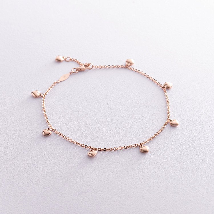 Золотий браслет на ногу з сердечками б03645 від ювелірного магазину Онікс