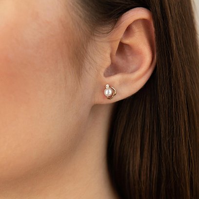 Золоті сережки-пусети (культ. прісн. перли, фіаніти) с02453 №4