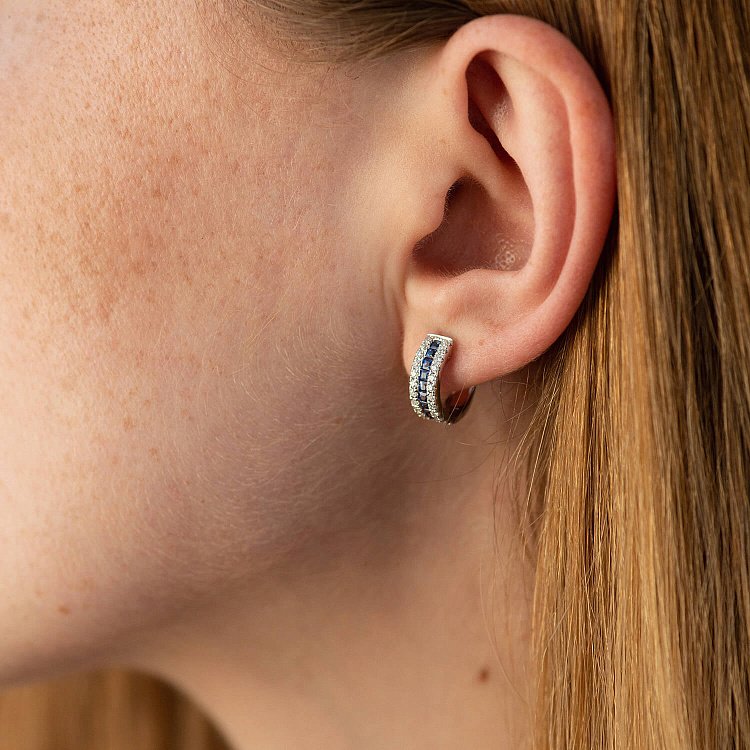 Золоті сережки - кільця (діаманти, сапфіри) сб0505ca від ювелірного магазину Онікс - 2