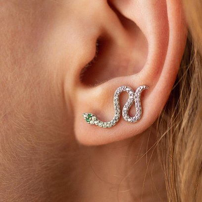 Сережки - клаймбери "Змії" у сріблі (фіаніти) 109410 №3