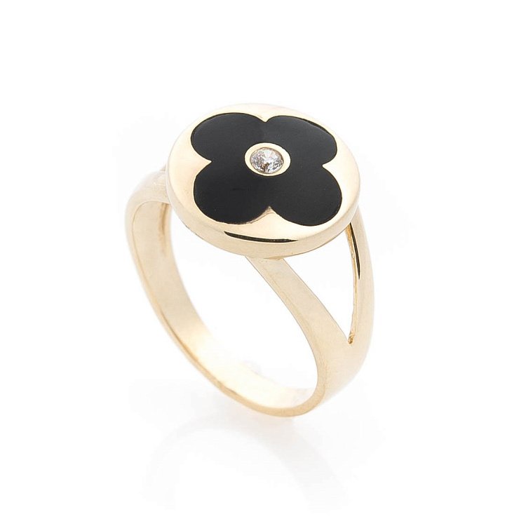 Золота каблучка "Конюшина" з фіанітом і емаллю к05596 від ювелірного магазину Онікс