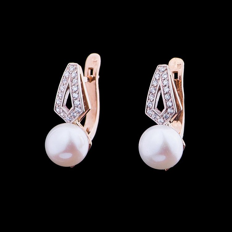 Золотые серьги с культивированным пресноводным жемчугом и фианитами 03-0716.0.4310 от ювелирного магазина Оникс - 1