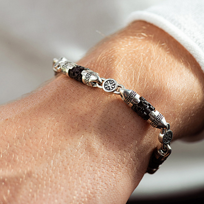 Мужской серебряный браслет с эбеновым деревом 1501 №4