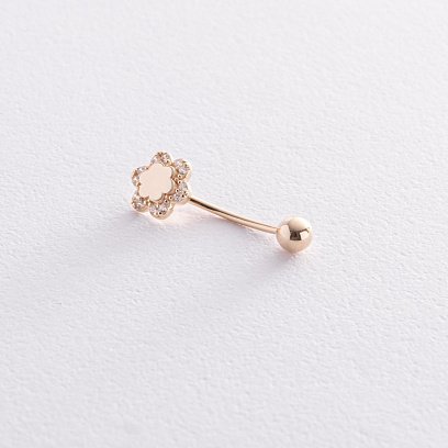Пирсинг в пупок "Цветок" в желтом золоте (фианит) пир00260