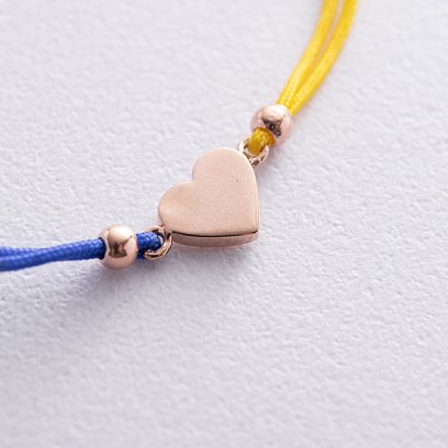 Браслет "Украинское сердце" в красном золоте (синяя и желтая нить) б05274 №6