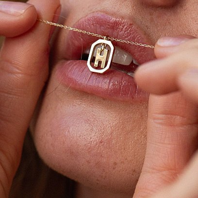 Колье с буквой "Н" в желтом золоте кол02463н №4