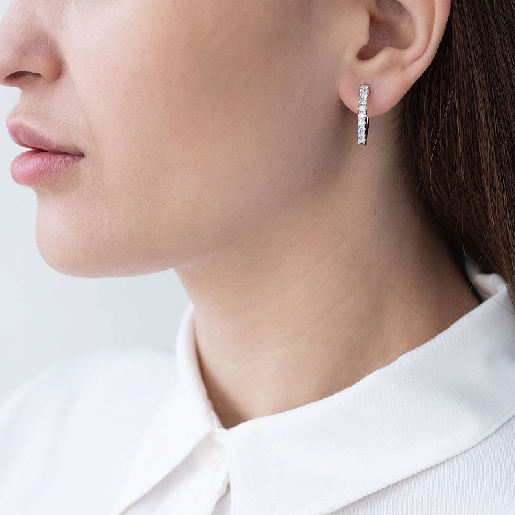 Золоті сережки - кільця з діамантами сб0338ri від ювелірного магазину Онікс - 1