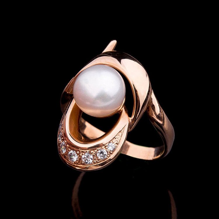 Каблучка з перлами і фіанітами к00495 - 5 Каблучка з перлами і фіанітами к00495 від ювелірного магазину Онікс - 5