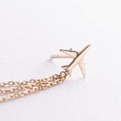 Сережка - каффа "Літак" у жовтому золоті з ланцюжками с08385 №4