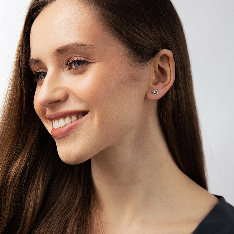 Золотые серьги - пусеты с бриллиантами 22955аг от ювелирного магазина Оникс - 3