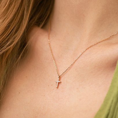 Кольє "Хрестик" в червоному золоті (діаманти) колб0133м №4