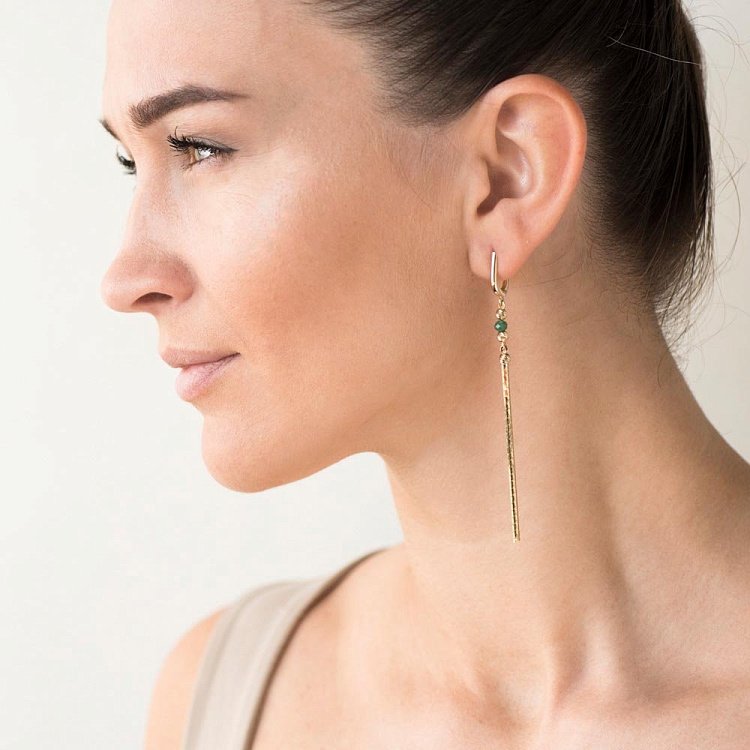 Золотые серьги на цепочке с агатом с05612 от ювелирного магазина Оникс - 2