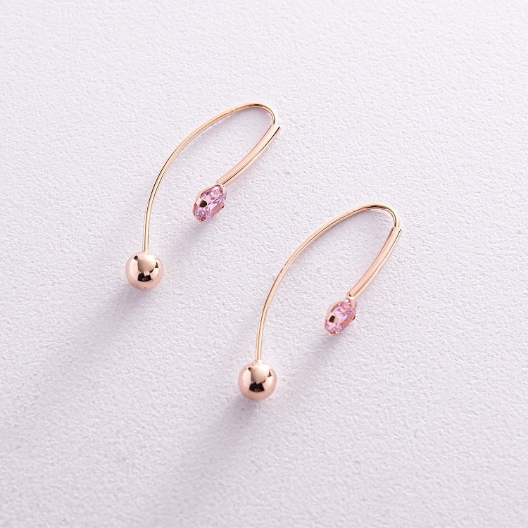 Золоті сережки "Натхнення" з рожевими фіанітами с08141 від ювелірного магазину Онікс - 3