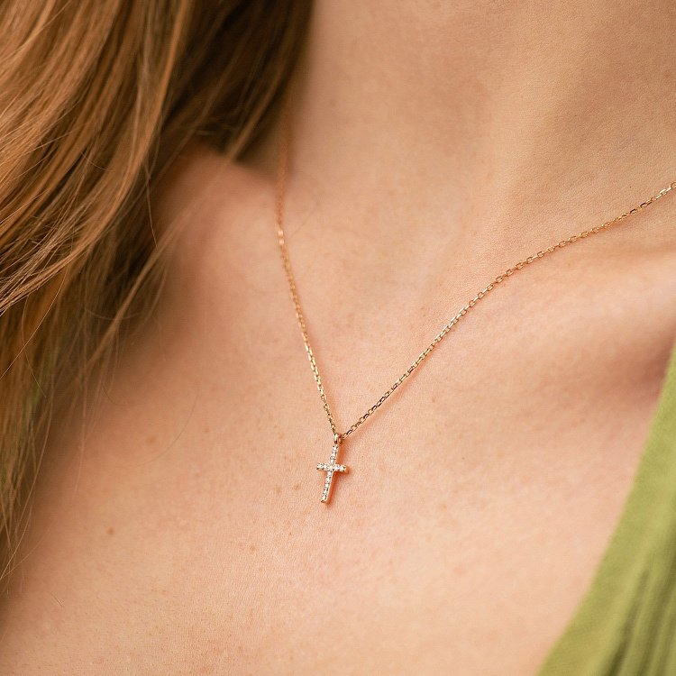 Кольє "Хрестик" в червоному золоті (діаманти) колб0133м від ювелірного магазину Онікс - 3