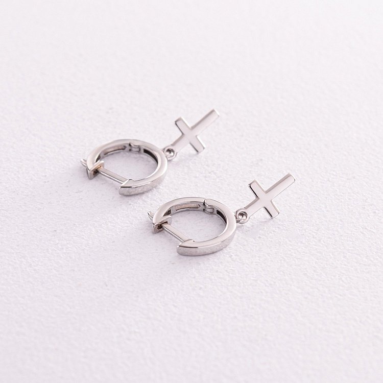 Срібні сережки - кільця "Хрестики" 40004 від ювелірного магазину Онікс - 6
