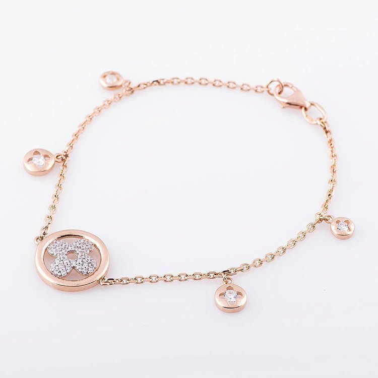 Золотой браслет "Клевер" с фианитами б02747 от ювелирного магазина Оникс