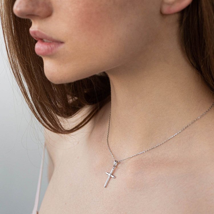 Золотий хрестик з діамантом пб0247 від ювелірного магазину Онікс - 1