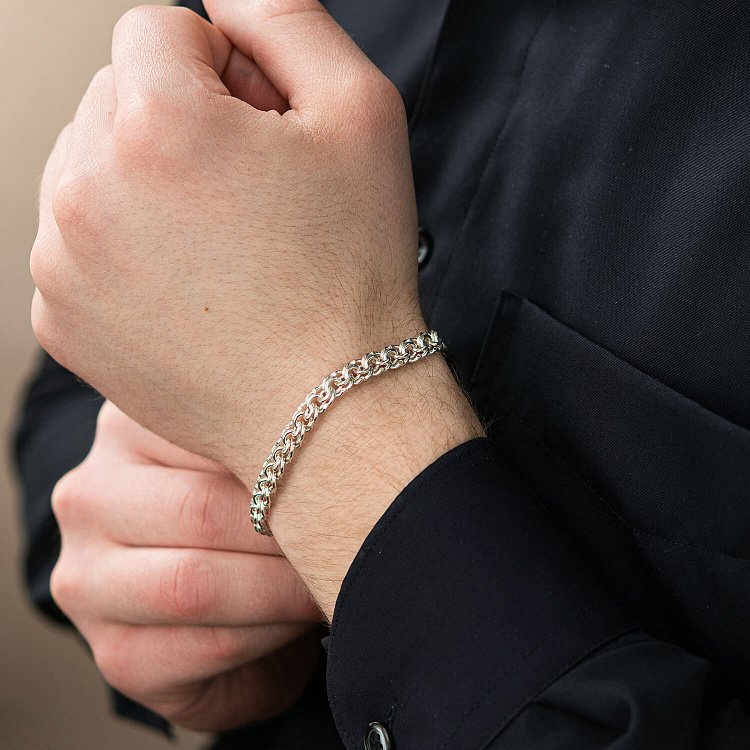 Серебряный браслет плетение Бисмарк 14161 от ювелирного магазина Оникс - 2