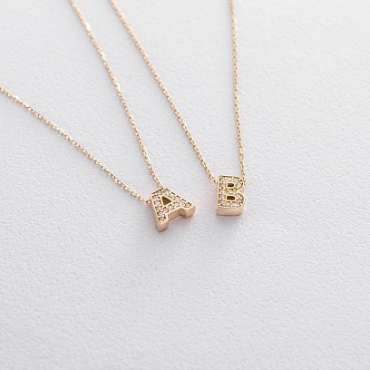 Колье с буквой "В" в желтом золоте (фианиты) кол01165В №3