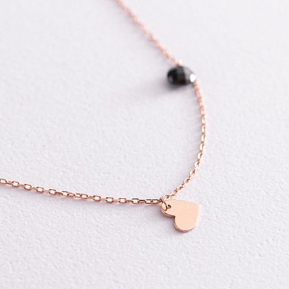 Золотой браслет "Сердечки и монетка" на ногу (черные фианиты) б04794 №4