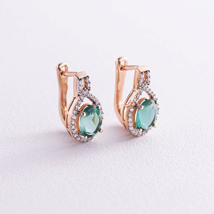 Золоті сережки (празиолит, фіаніт) с04196 від ювелірного магазину Онікс