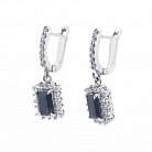 Срібні сережки (сапфір синій, фіаніти) 121363 от ювелирного магазина Оникс - 1