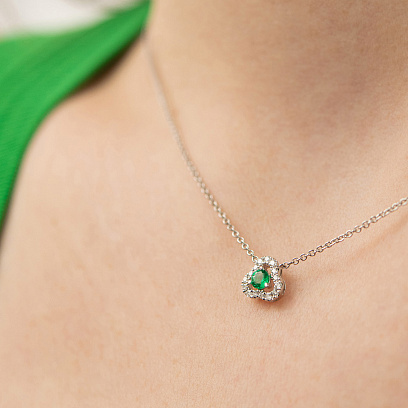 Золоте кольє "Конюшина" (діаманти, смарагд) колб0165ca №6