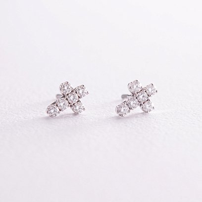 Золотые серьги - пусеты "Крестики" с бриллиантами 322821121