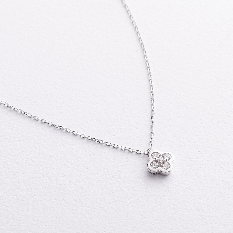 Кольє в білому золоті "Конюшина" (діаманти) колб0196mi від ювелірного магазину Онікс