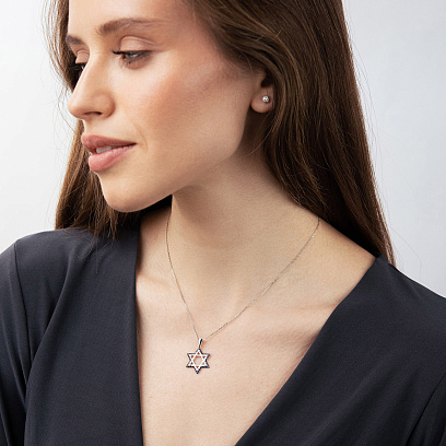 Золотий кулон "Зірка Давида" (діаманти, сапфіри) пб0404rc №2
