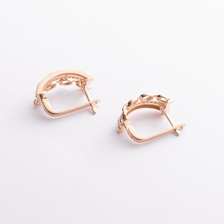 Золотые серьги "Цепочки" с фианитами с09017 от ювелирного магазина Оникс - 2