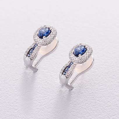 Золотые серьги с бриллиантами и сапфирами на итальянской застежке сб0310lg