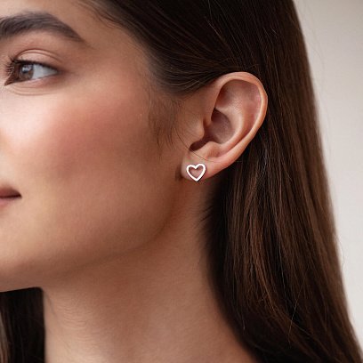 Сережки - пусети "Сердечки" у білому золоті с08170 №4