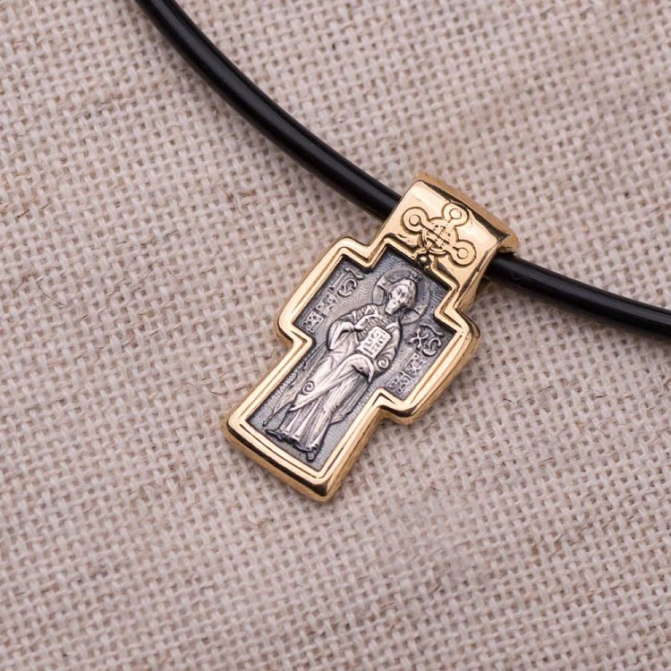 Серебряный крест "Господь Вседержитель. Молитва" (позолота) 132440 от ювелирного магазина Оникс