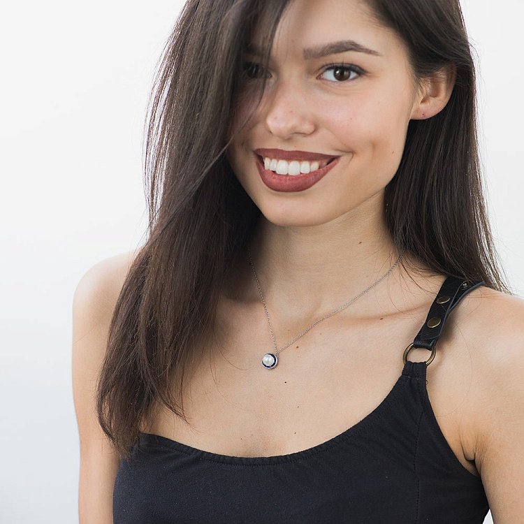 Золотое колье с жемчугом и сапфирами колм0051 от ювелирного магазина Оникс - 3