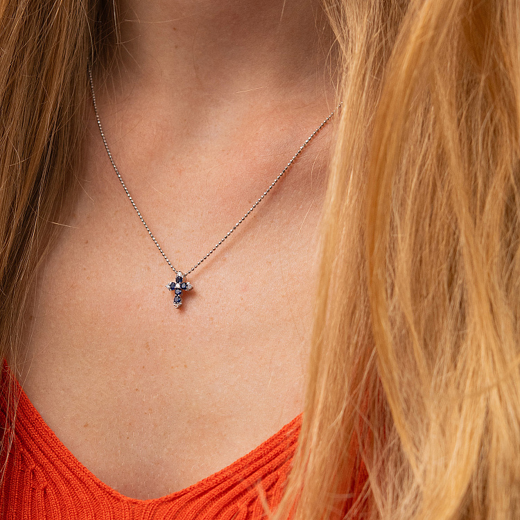 Золотий хрестик (сапфіри, діаманти) пб0114lg від ювелірного магазину Онікс - 3