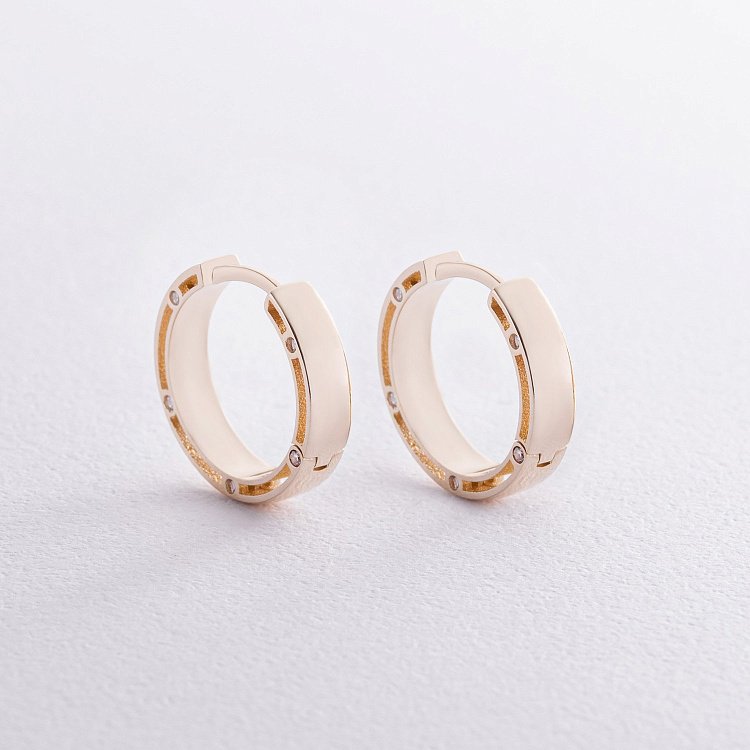 Золотые серьги "Кольца" с фианитами, диаметр: 17 мм с05226 от ювелирного магазина Оникс - 7