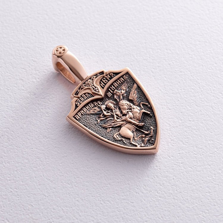 Золотий кулон "Св. вмч. Георгій Переможець. Св. блгв. кн. Олександр Невський. Архангел Михаїл" п03816 від ювелірного магазину Онікс - 6