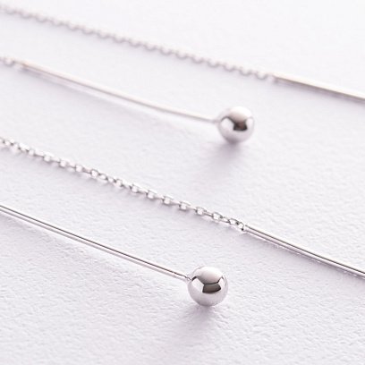 Серьги "Шарики" в белом золоте на цепочке с07985 №3