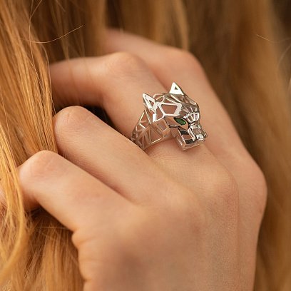 Кольцо "Пантера" в белом золоте (фианиты) к07629 №6