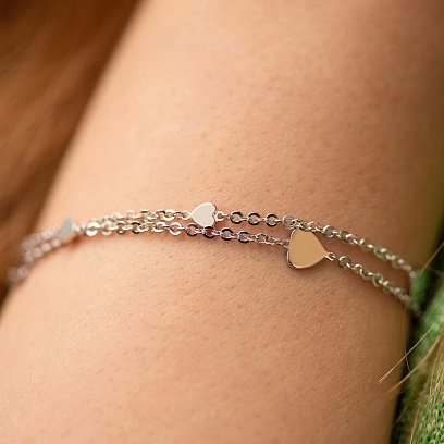 Подвійний браслет "Сердечки" у білому золоті б05365 №4