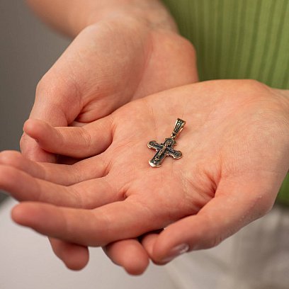 Золотой православный крест "Распятие. Спаси и сохрани" п03465 №2