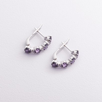 Срібні сережки з аметистом і фіанітами 2518/1p-AMET №2