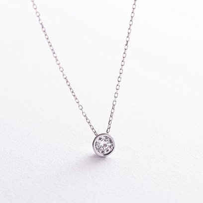 Колье с одним фианитом (белое золото) кол02278